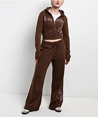 Baby Phat Script Cat Brown Wide Leg Sweatpants
