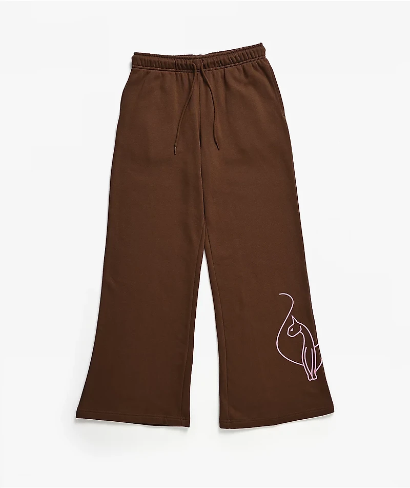 Baby Phat Script Cat Brown Wide Leg Sweatpants