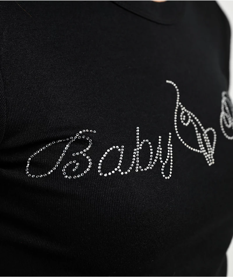 Baby Phat Script Rhinestone Black Crop T-Shirt