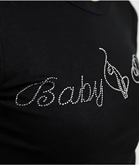 Baby Phat Script Rhinestone Black Crop T-Shirt