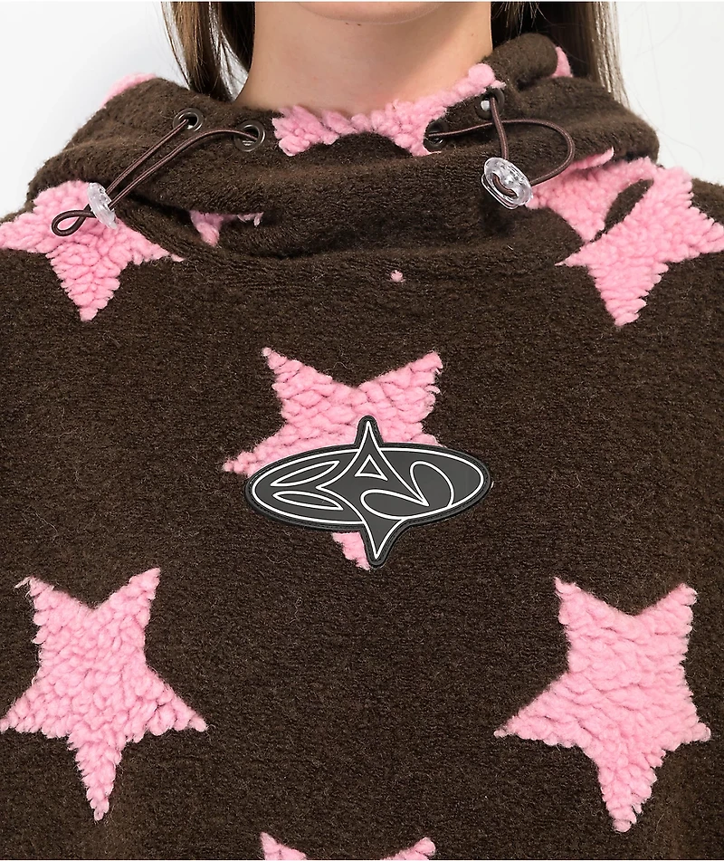 Basic Pleasure Mode Strawberry Star Brown Sherpa Hoodie