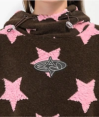 Basic Pleasure Mode Strawberry Star Brown Sherpa Hoodie