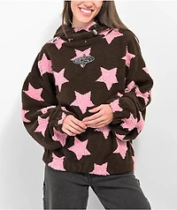 Basic Pleasure Mode Strawberry Star Brown Sherpa Hoodie