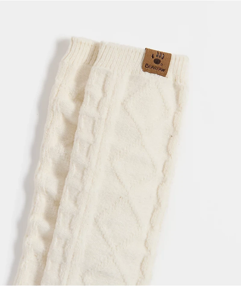 Bearpaw Mixed Textured Cream Knee High Socks
