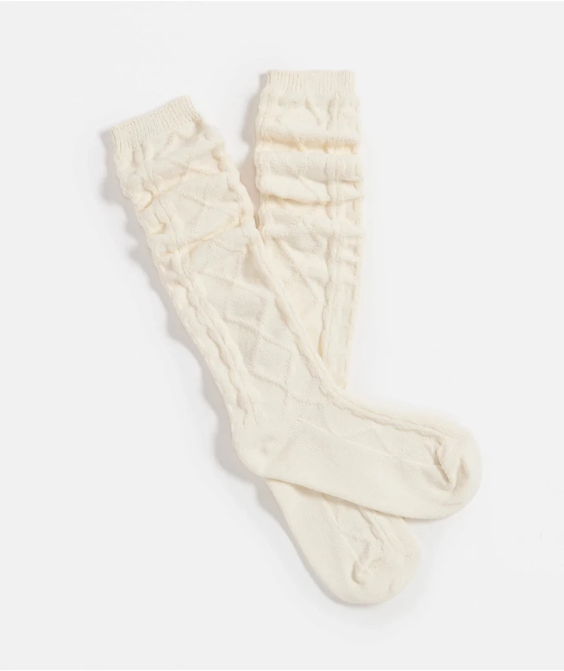 Bearpaw Mixed Textured Cream Knee High Socks