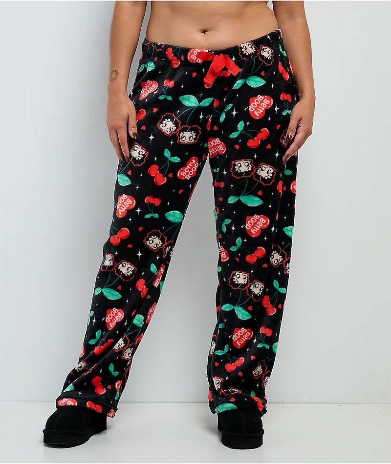 Betty Boop Cherry Black Plush Lounge Pants