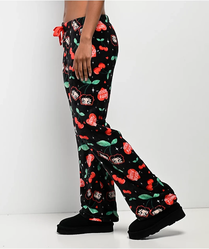 Betty Boop Cherry Black Plush Lounge Pants
