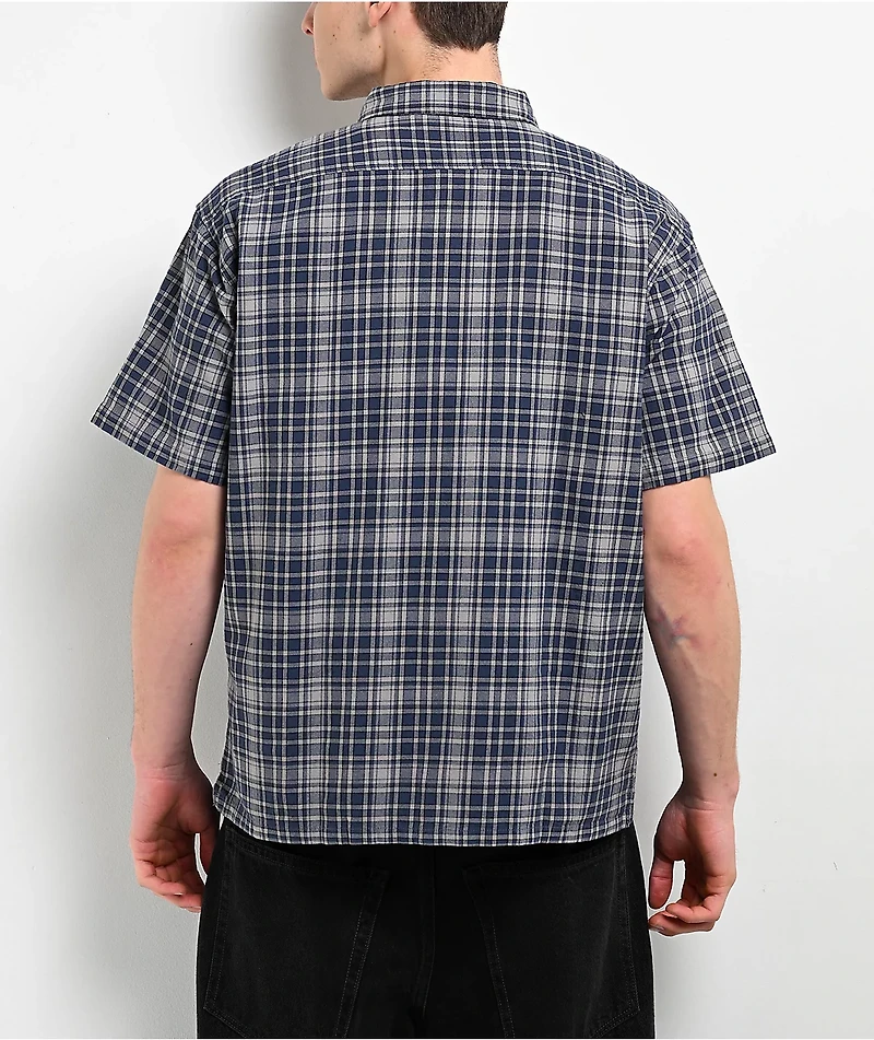 Billabong Bad Dog Plaid Blue & Grey Short Sleeve Button Up Shirt