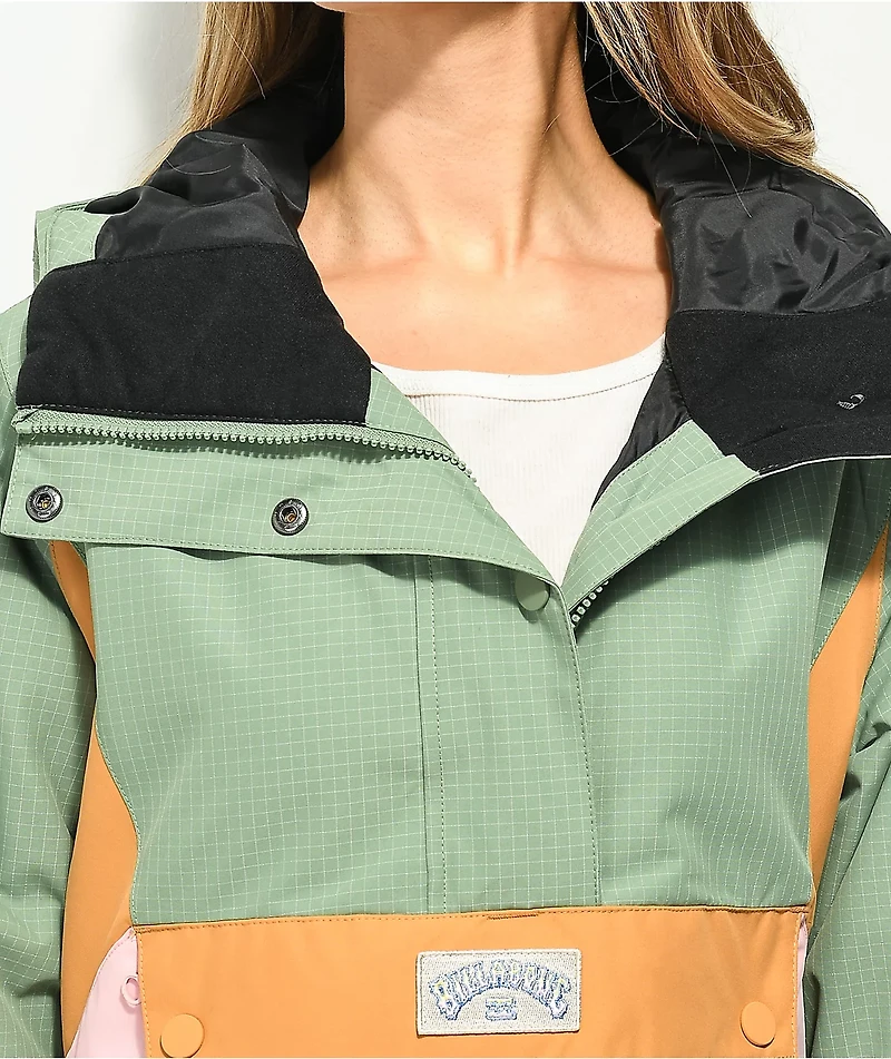Billabong Day Break Green, Gold, & Pink 10K Anorak Snowboard Jacket