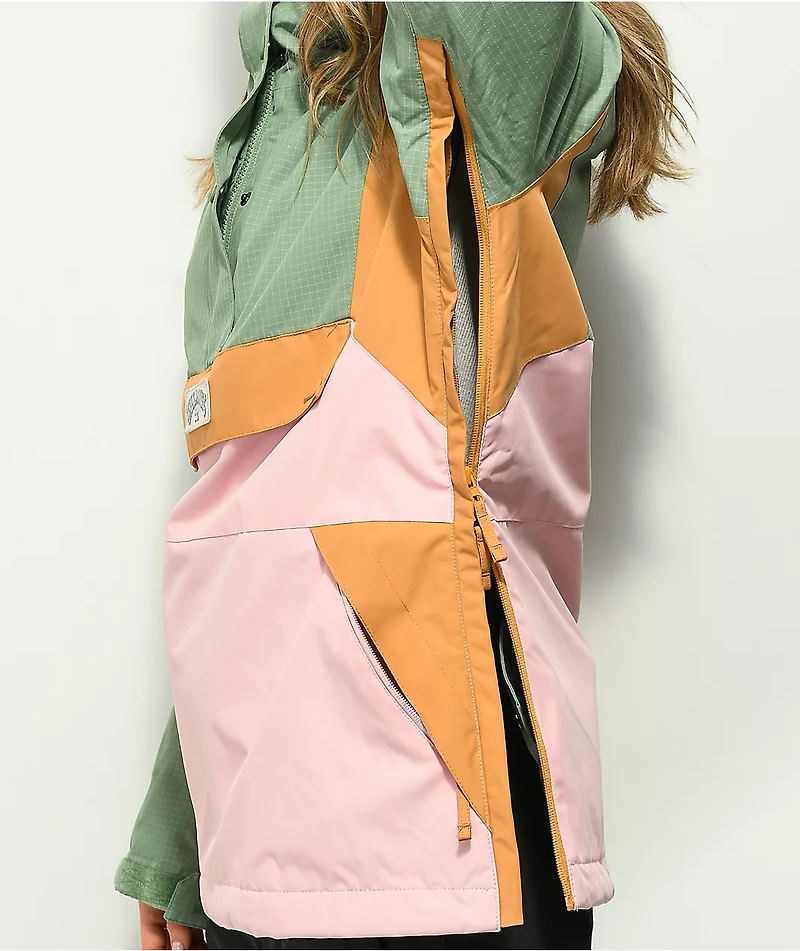 Billabong Day Break Green, Gold, & Pink 10K Anorak Snowboard Jacket