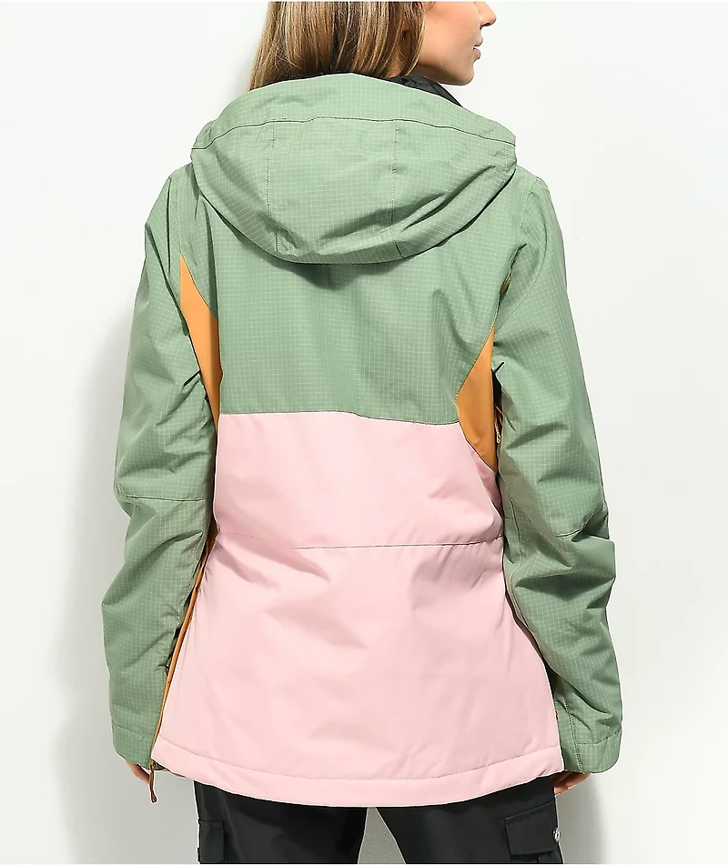 Billabong Day Break Green, Gold, & Pink 10K Anorak Snowboard Jacket