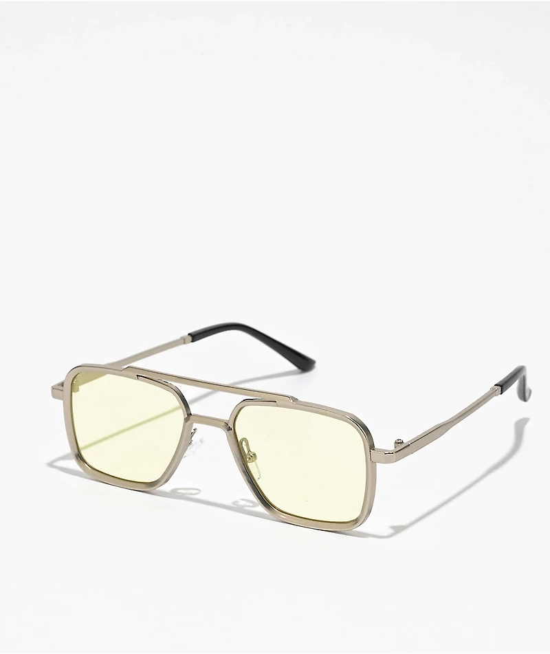 Bios Silver & Yellow Metal Pilot Sunglasses