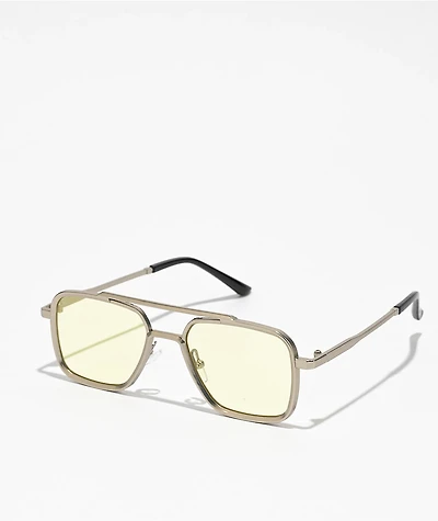 Bios Silver & Yellow Metal Pilot Sunglasses