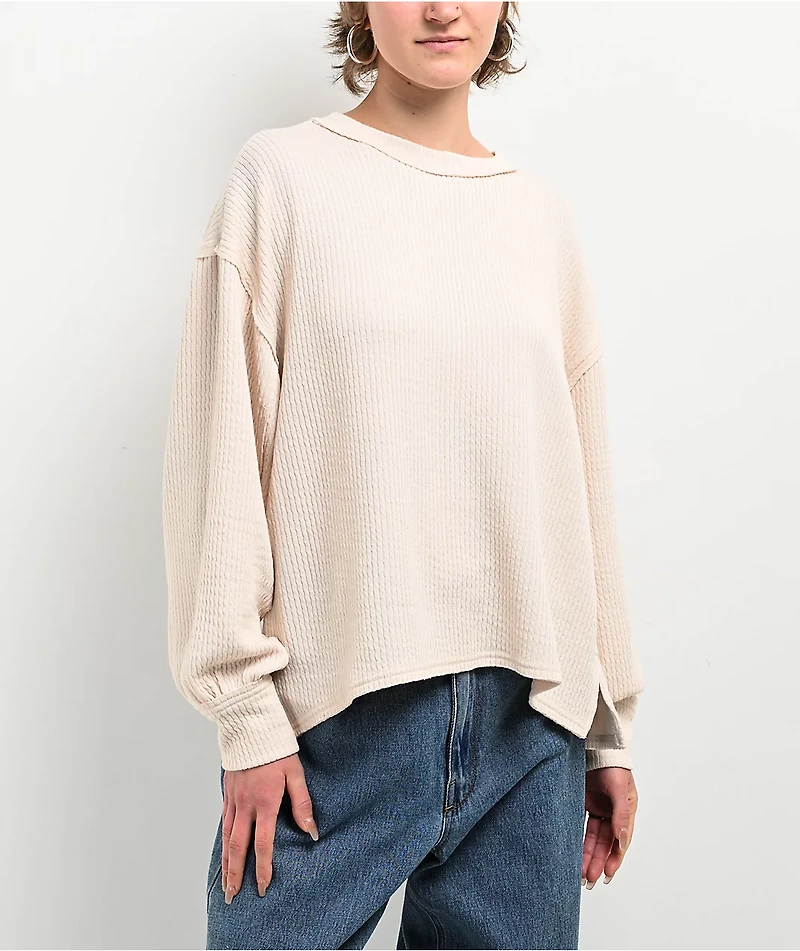 Blu Pepper Balloon Sleeve Cream Sweater