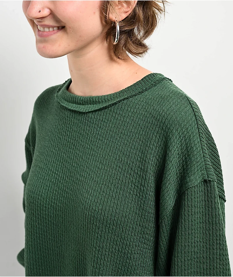 Blu Pepper Balloon Sleeve Green Sweater