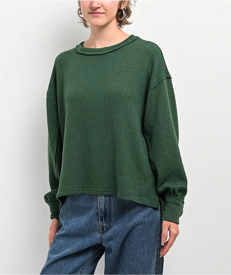 Blu Pepper Balloon Sleeve Green Sweater
