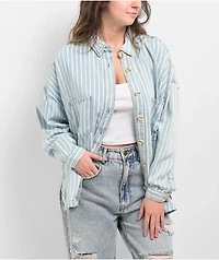 Blu Pepper Pinstripe Blue Chambray Button Up Shirt