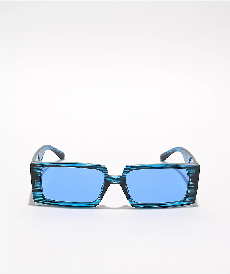 Blue & Black Striped Chunky Rectangle Sunglasses
