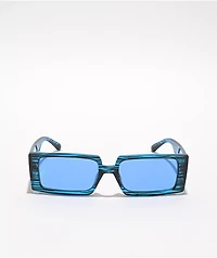 Blue & Black Striped Chunky Rectangle Sunglasses