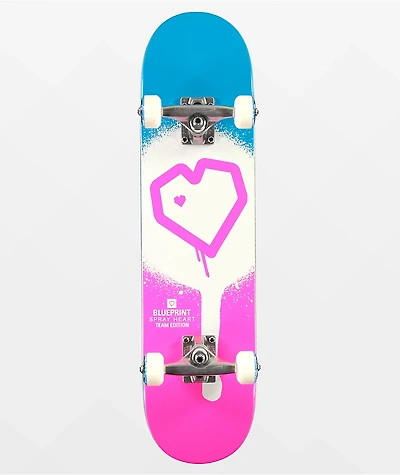 Blueprint Home Heart 7.75" Pink Skateboard Complete