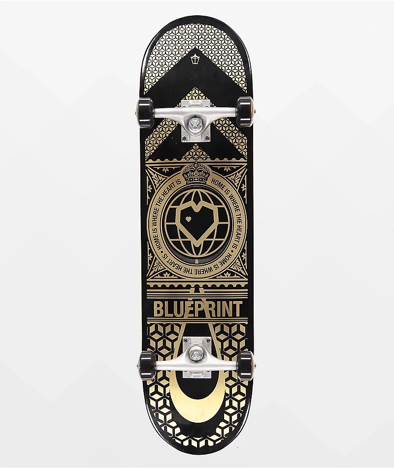Blueprint Home Heart 8.12" Black & Gold Skateboard Complete