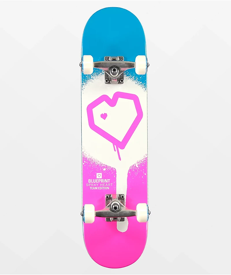 Blueprint Spray Heart Pink & Blue 7.25" Skateboard Complete