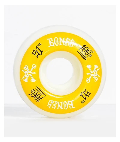 Bones 100 Ringers 51mm Yellow & White Skateboard Wheels