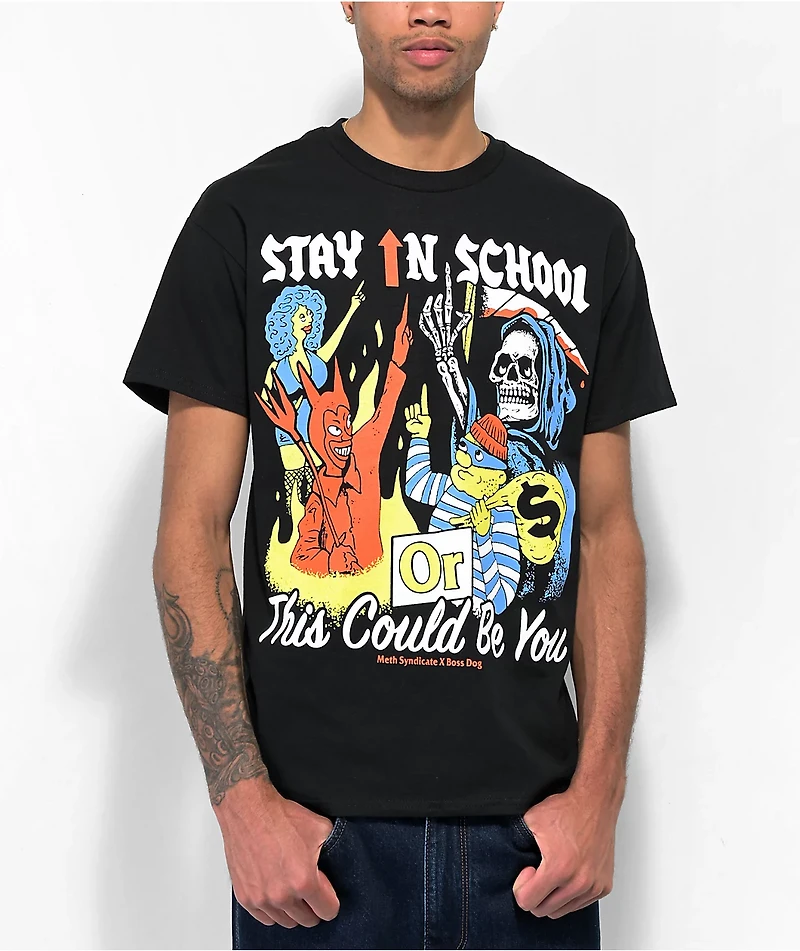 Boss Dog x Meth Syndicate Stay School Black T-Shirt