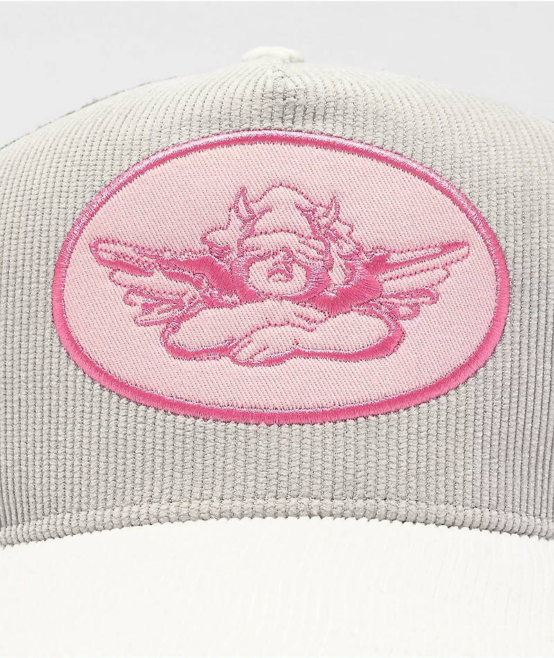 Boys Lie Luna White, Grey & Pink Corduroy Trucker Hat