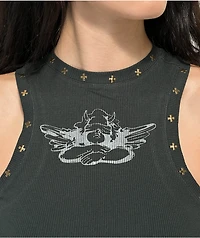 Boys Lie Stud Black Wash Crop Tank Top