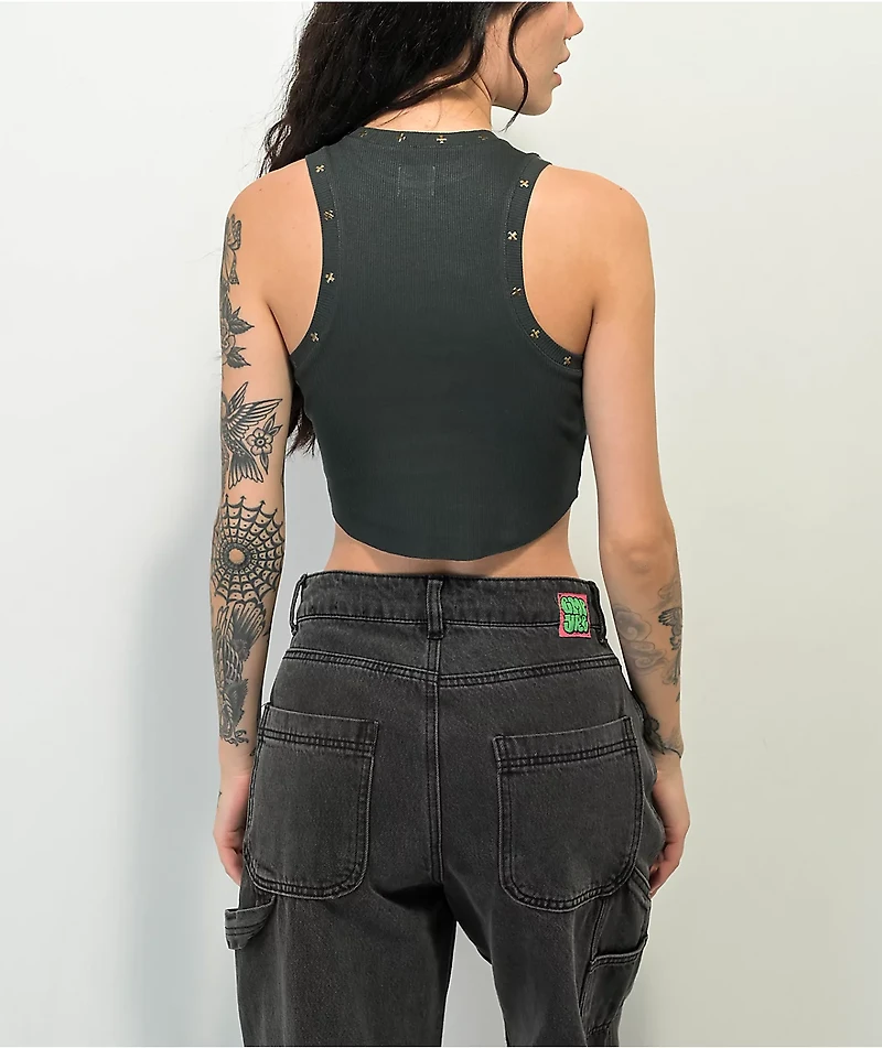 Boys Lie Stud Black Wash Crop Tank Top