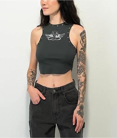 Boys Lie Stud Black Wash Crop Tank Top