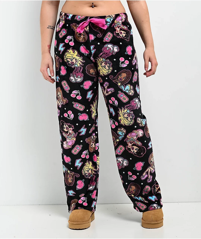 Bratz Hearts Black & Pink Plush Lounge Pants
