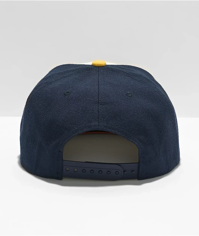 Brixton Alpha Square White, Navy & Yellow Snapback Hat