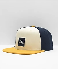Brixton Alpha Square White, Navy & Yellow Snapback Hat
