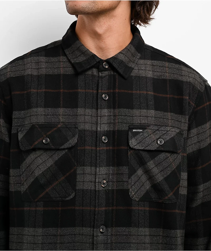 Brixton Bowery Black & Charcoal Flannel Shirt