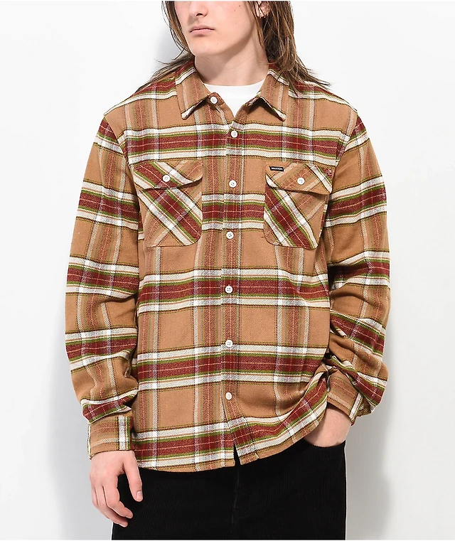 Brixton Bowery Brown, Red, & Green Flannel Shirt | MainPlace Mall