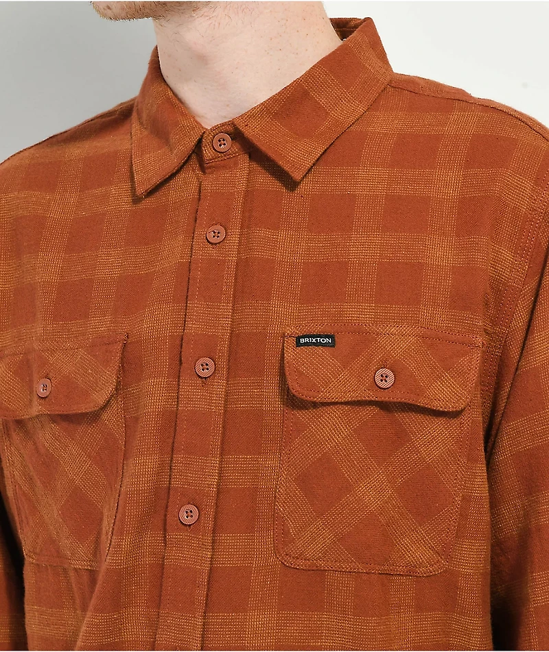 Brixton Bowery Flannel Rust & Copper Plaid Shirt