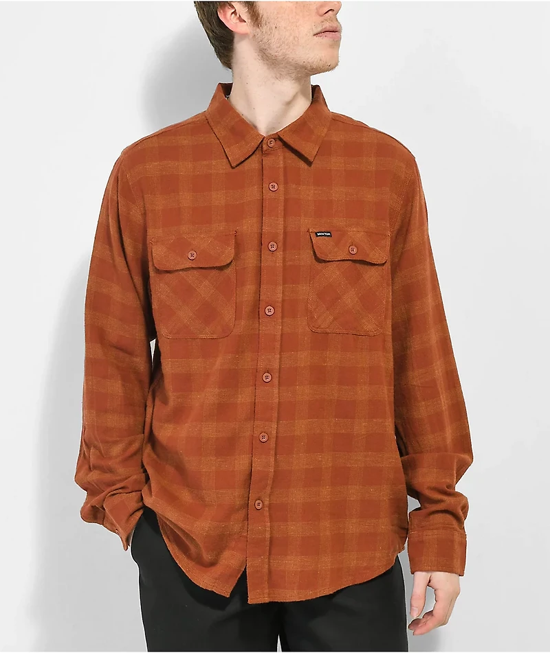 Brixton Bowery Flannel Rust & Copper Plaid Shirt