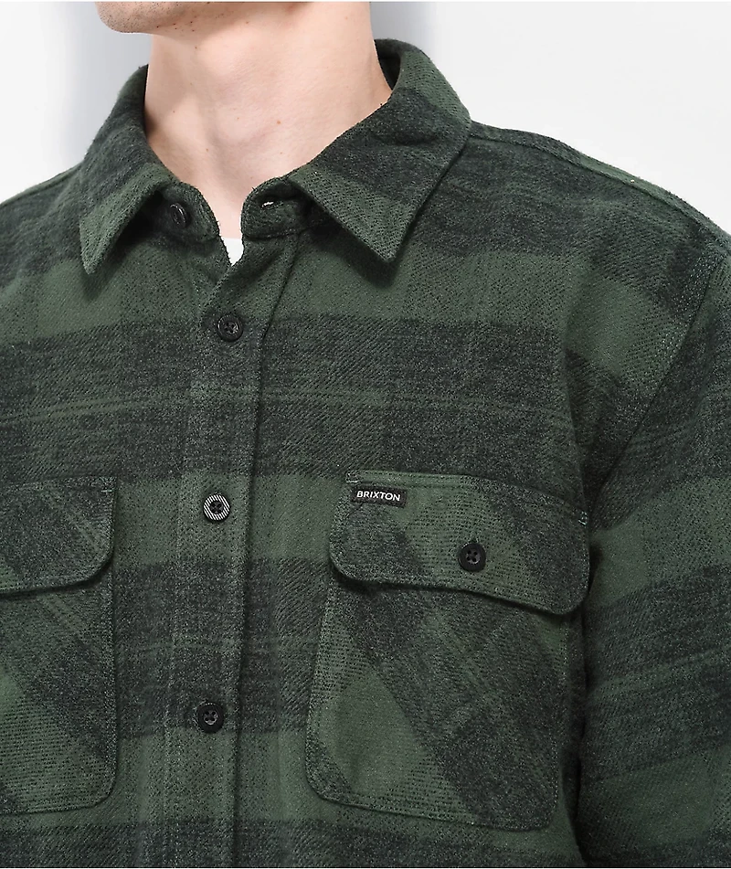 Brixton Bowery Heavy Green Plaid Flannel Shirt