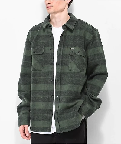 Brixton Bowery Heavy Green Plaid Flannel Shirt