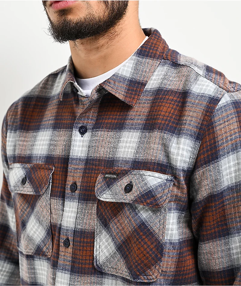 Brixton Bowery Lightweight Blue & Brown Flannel Shirt