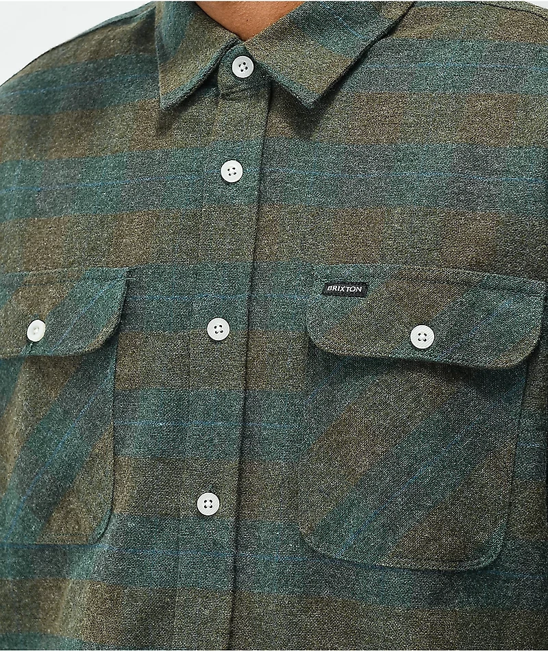 Brixton Bowery Ocean Green Plaid Flannel Shirt