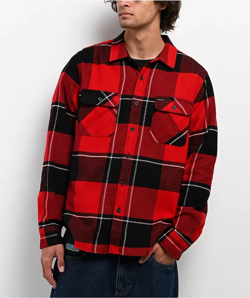 Brixton Bowery Red & Black Flannel Shirt