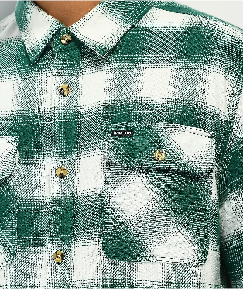 Brixton Bowery Teal & White Plaid Flannel Shirt