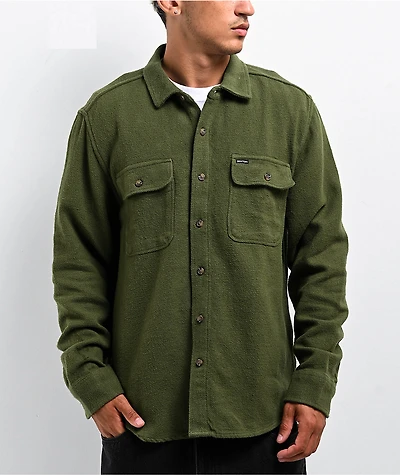 Brixton Bowery Textured Olive Surplus Long Sleeve Button Up Shirt