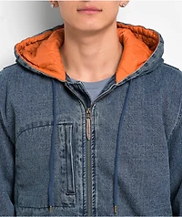 Brixton Builders Zip Hood Blue Denim Jacket
