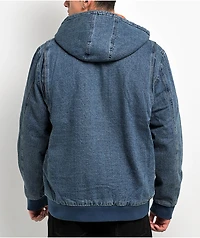 Brixton Builders Zip Hood Blue Denim Jacket