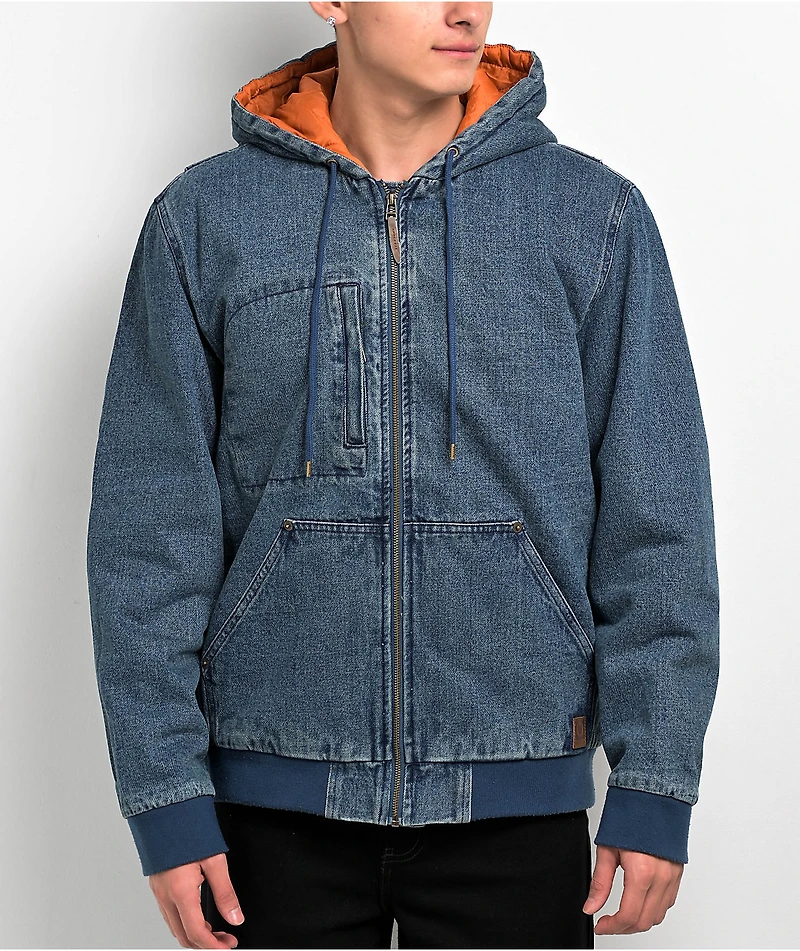 Brixton Builders Zip Hood Blue Denim Jacket