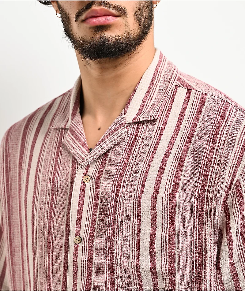 Brixton Bunker Striped Woven Red Short Sleeve Button Up Shirt
